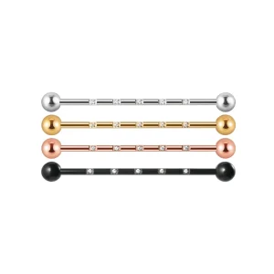Industrial bar earring with cz 14G 38mm titanium industrial barbell piercing gold silver rose gold black