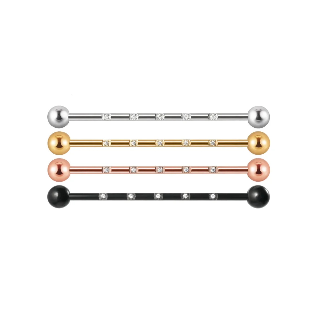 Industrial bar earring with cz 14G 38mm titanium industrial barbell piercing gold silver rose gold black