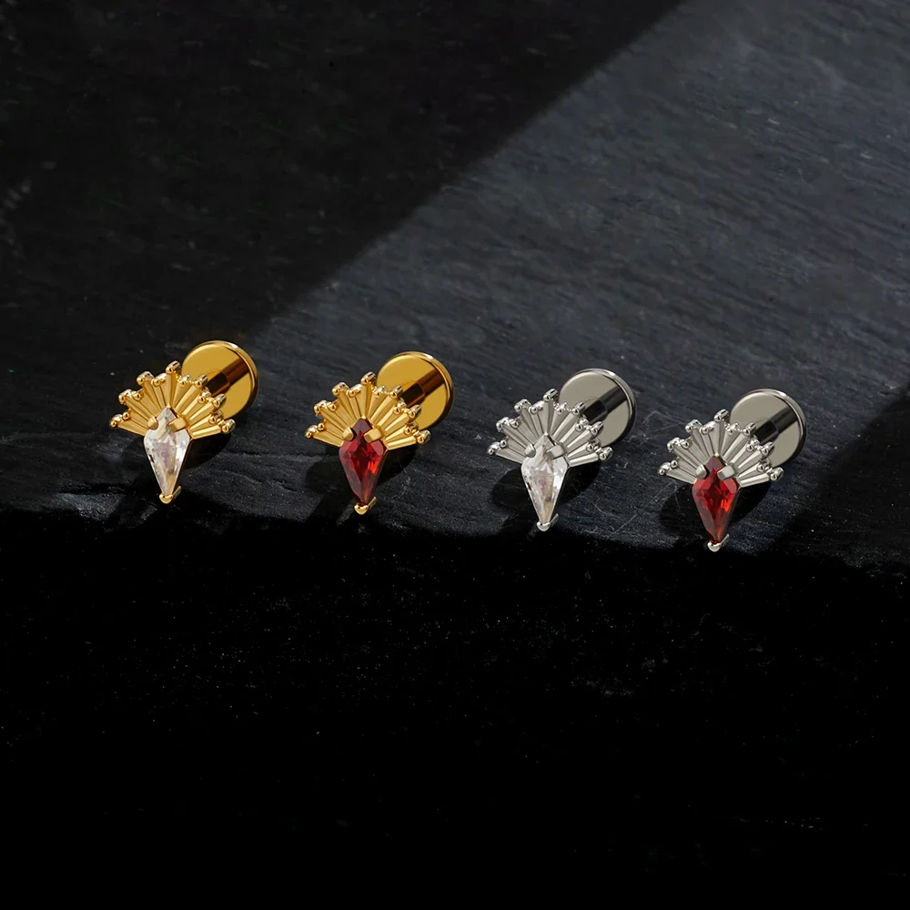 Red nose piercing with a kite-shaped stone available in black and clear - Image 2