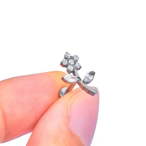Diamond flower stud earring in pink blue purple silver and gold big flower labret stud