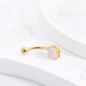 14k gold belly ring with opal and diamond CZ cute dangle belly button rings 14K real gold