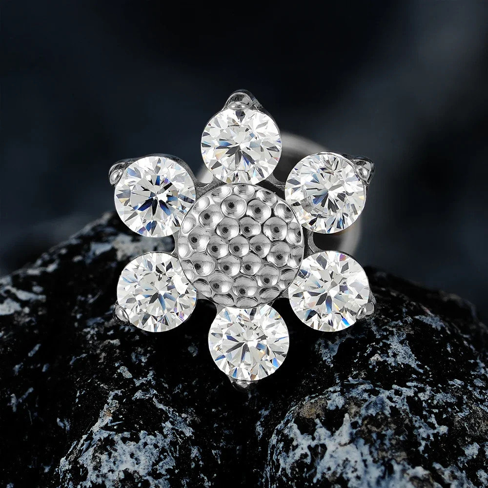 Sunflower piercing labret stud with clear cz stones large titanium stud 16G - Image 3