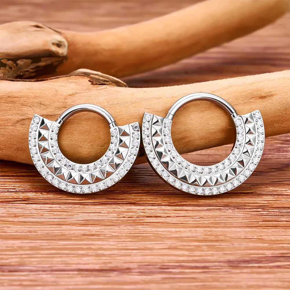 Large septum ring in silver maximalist and complex titanium clicker ring - Image 2