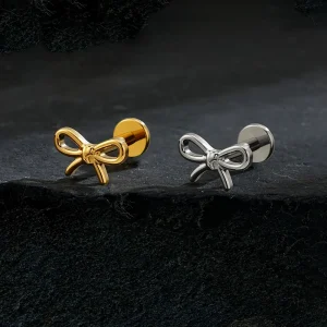 Bow nose piercing tiny and simple titanium butterfly bow labret stud bow piercing