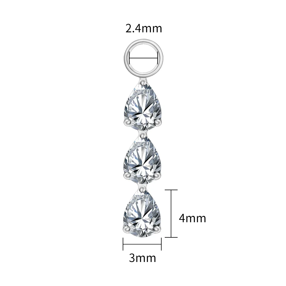 Earring hoop charm with three pear-shaped diamond cz stones titanium piercing charm - Image 5