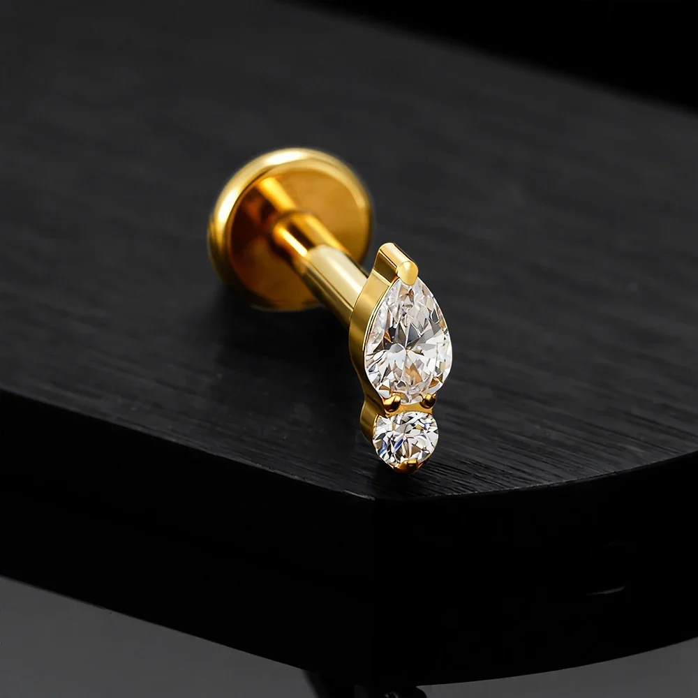 Clear nose stud with a teardrop cz stone tiny and trendy ear piercing - Image 4