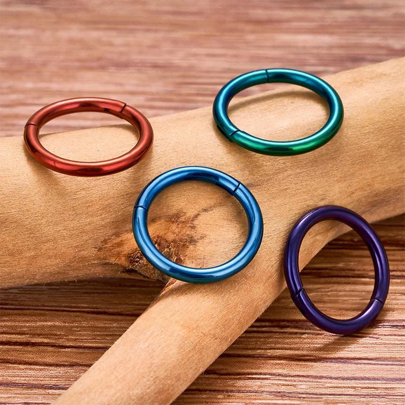 Hoop nose piercing red green purple blue ear piercing lip piercing titanium hinged segment clicker 16G 18G 20G - Image 5