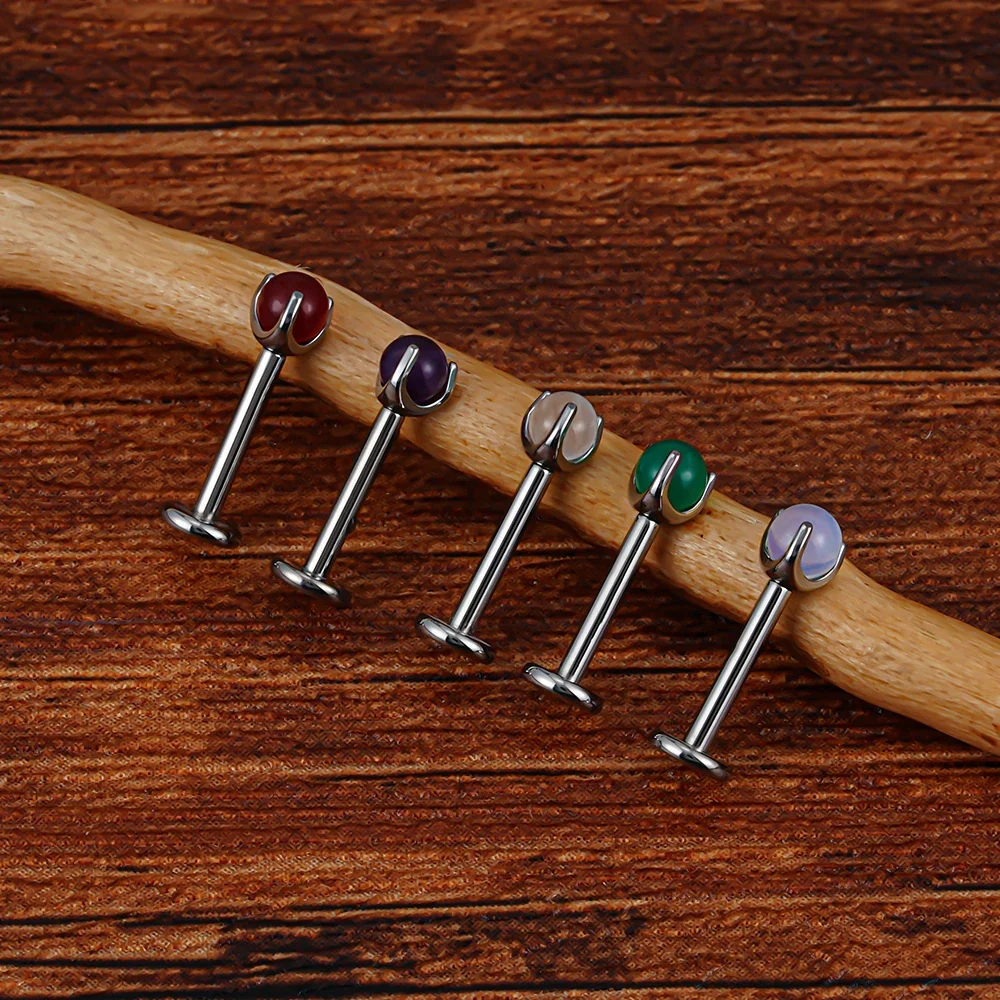 Tiny medusa piercing with natural semi-precious gemstones titanium lip stud nose stud ear stud - Image 7