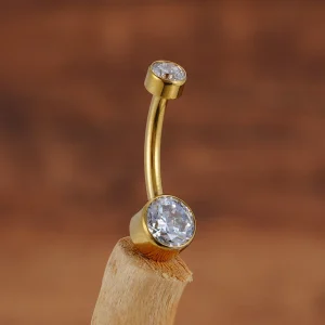 Titanium belly button ring with diamond CZ simple belly piercing 14G internally threaded