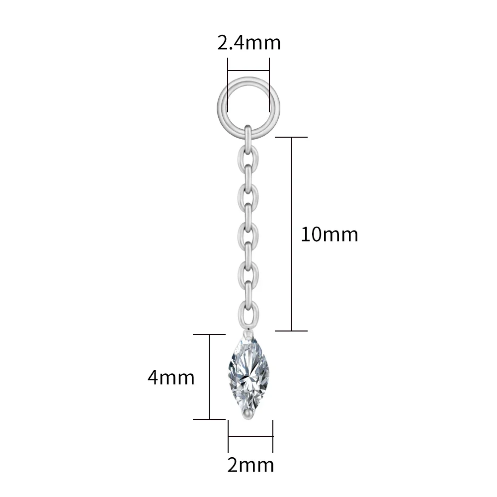 Cartilage piercing chain with a marquise diamond cz stone titanium piercing pendant - Image 5