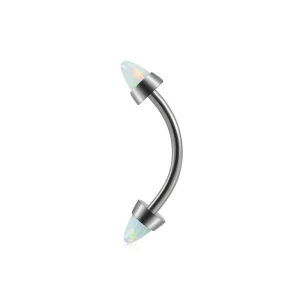 Spike eyebrow piercing with opal white blue purple titanium curved barbell