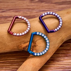 D-shaped nose hoop in red purple and blue made of titanium 16G