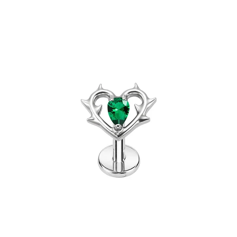 Spiked heart earring with a clear pink red green black stone heart nose piercing stud - Image 6