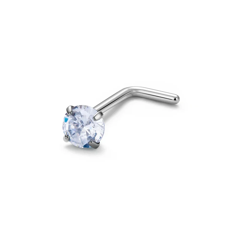 L shape nose stud with diamond titanium 20 gauge gold and silver nose ring - Image 3