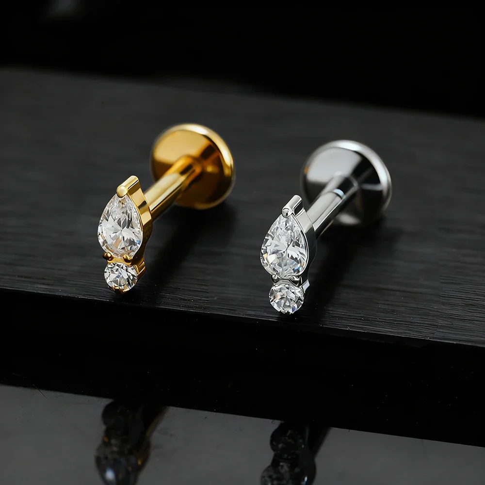 Clear nose stud with a teardrop cz stone tiny and trendy ear piercing - Image 3
