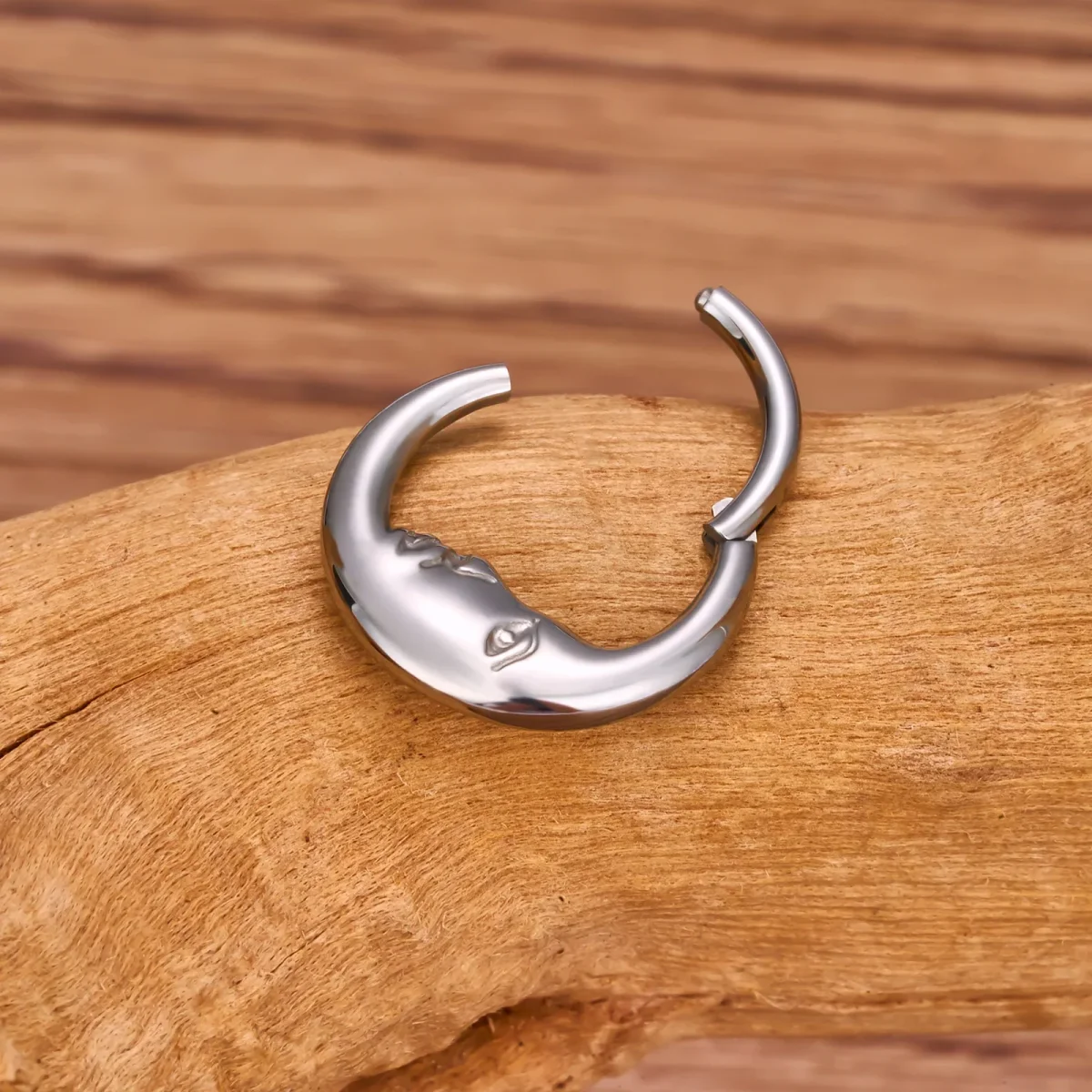 Moon daith ring in gold and silver titanium daith piercing septum ring - Image 5