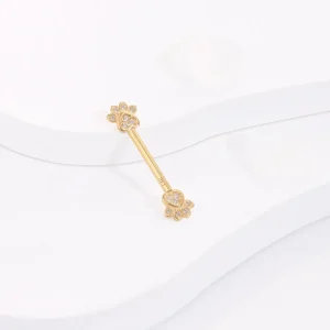 Funny nipple ring with paws 14K solid gold cute nipple piercing bar