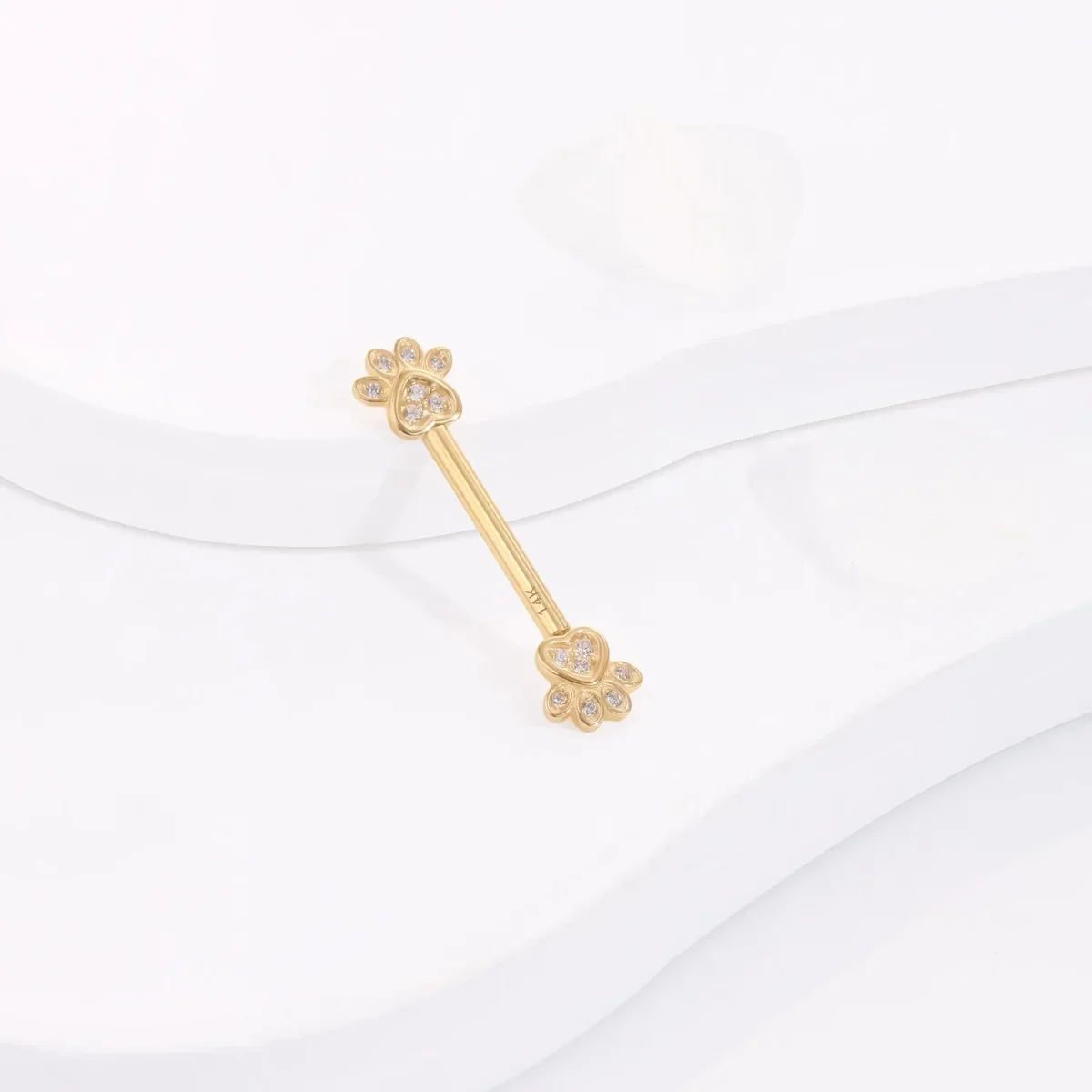 Funny nipple ring with paws 14K solid gold cute nipple piercing bar - Image 2