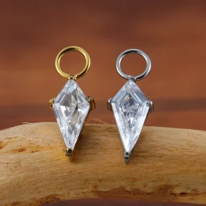 Helix piercing charm with a kite-shaped clear cubic zirconia stone titanium piercing pendant