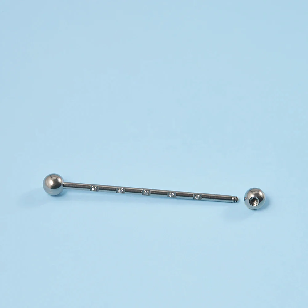 Industrial bar earring with cz 14G 38mm titanium industrial barbell piercing gold silver rose gold black - Image 5
