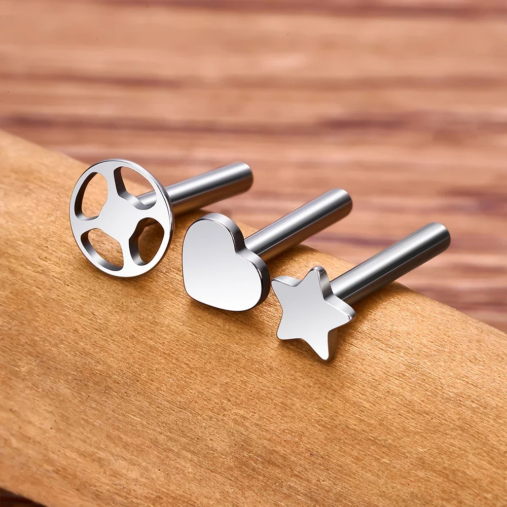 Labret posts internally threaded in a star heart round shape 10 pieces titanium 16G - Image 2