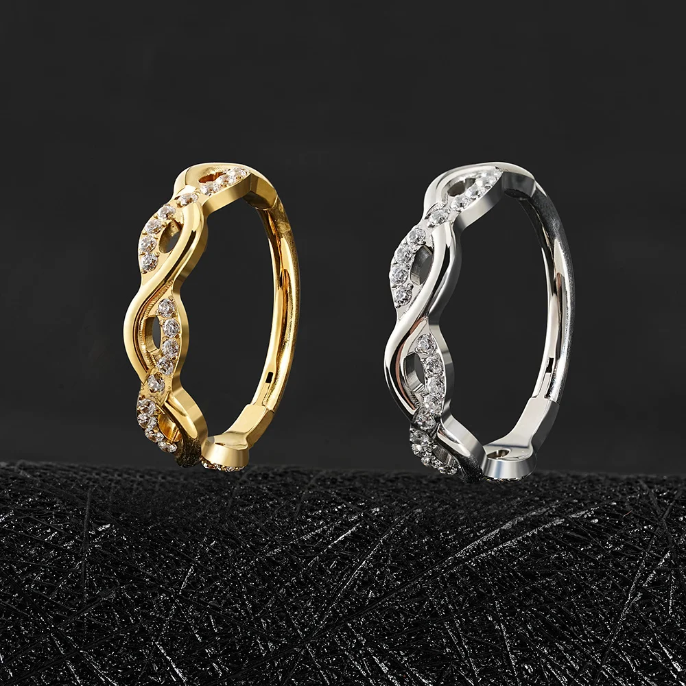 Twist hoop earring with clear cz stones twisted rope earring - Image 2