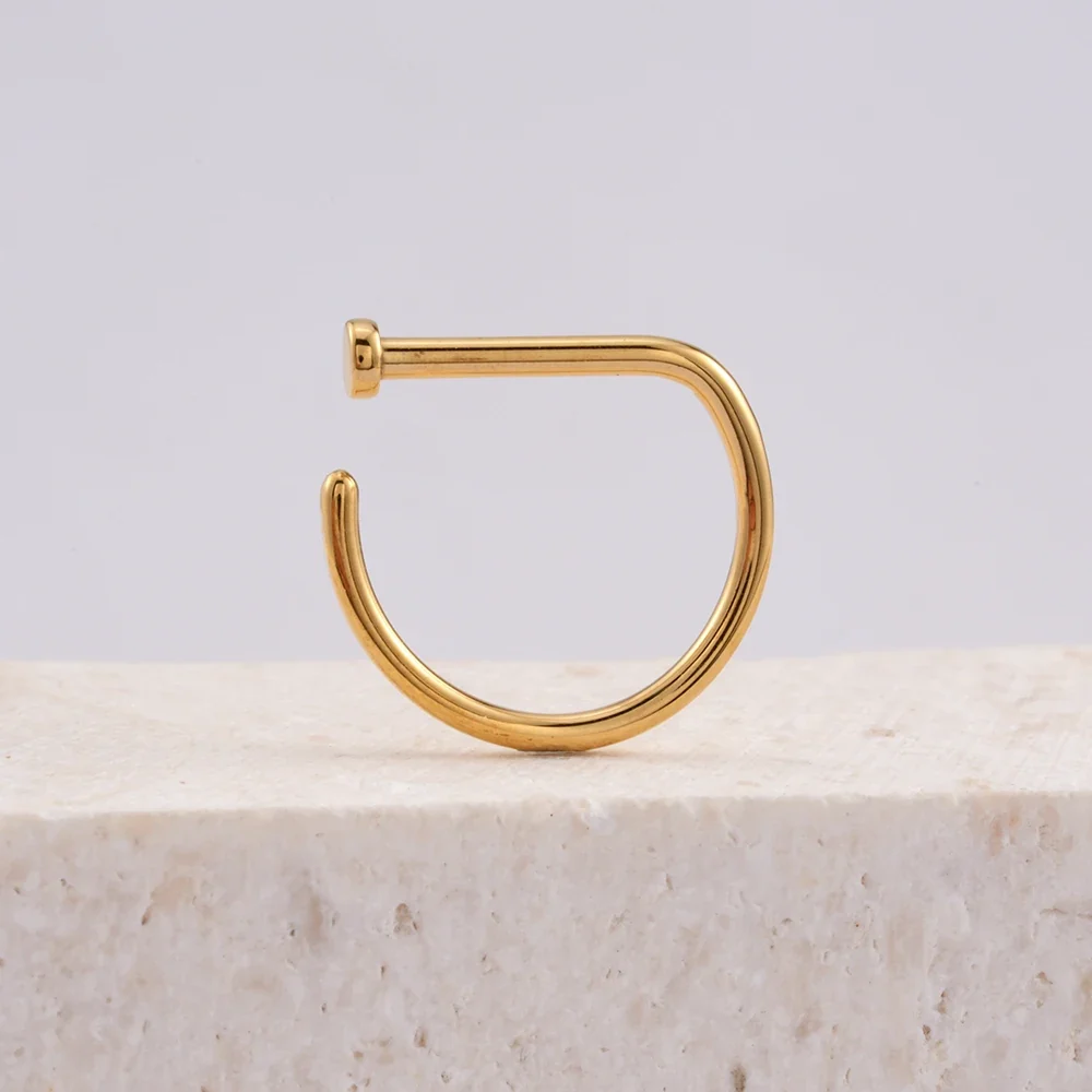 D shape nose ring 20 gauge nose ring titanium D shape nose stud 18 gauge - Image 3