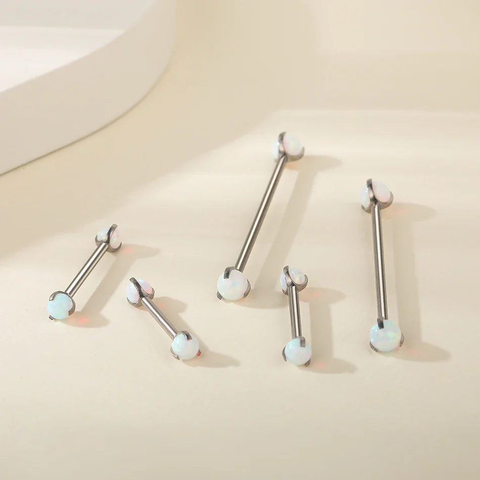 Opal industrial barbell earring titanium 12mm 14mm 16mm 34mm 36mm 38mm nipple piercing 14G - Image 4