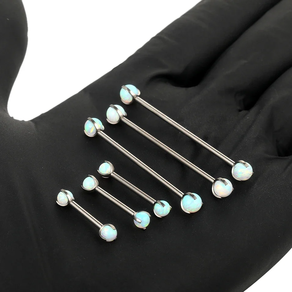 Opal industrial barbell earring titanium 12mm 14mm 16mm 34mm 36mm 38mm nipple piercing 14G - Image 6