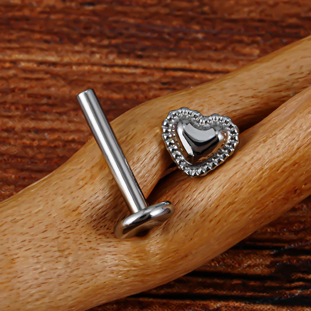 Heart medusa piercing in gold and silver cute titanium lip stud nose stud ear stud 16G - Image 5