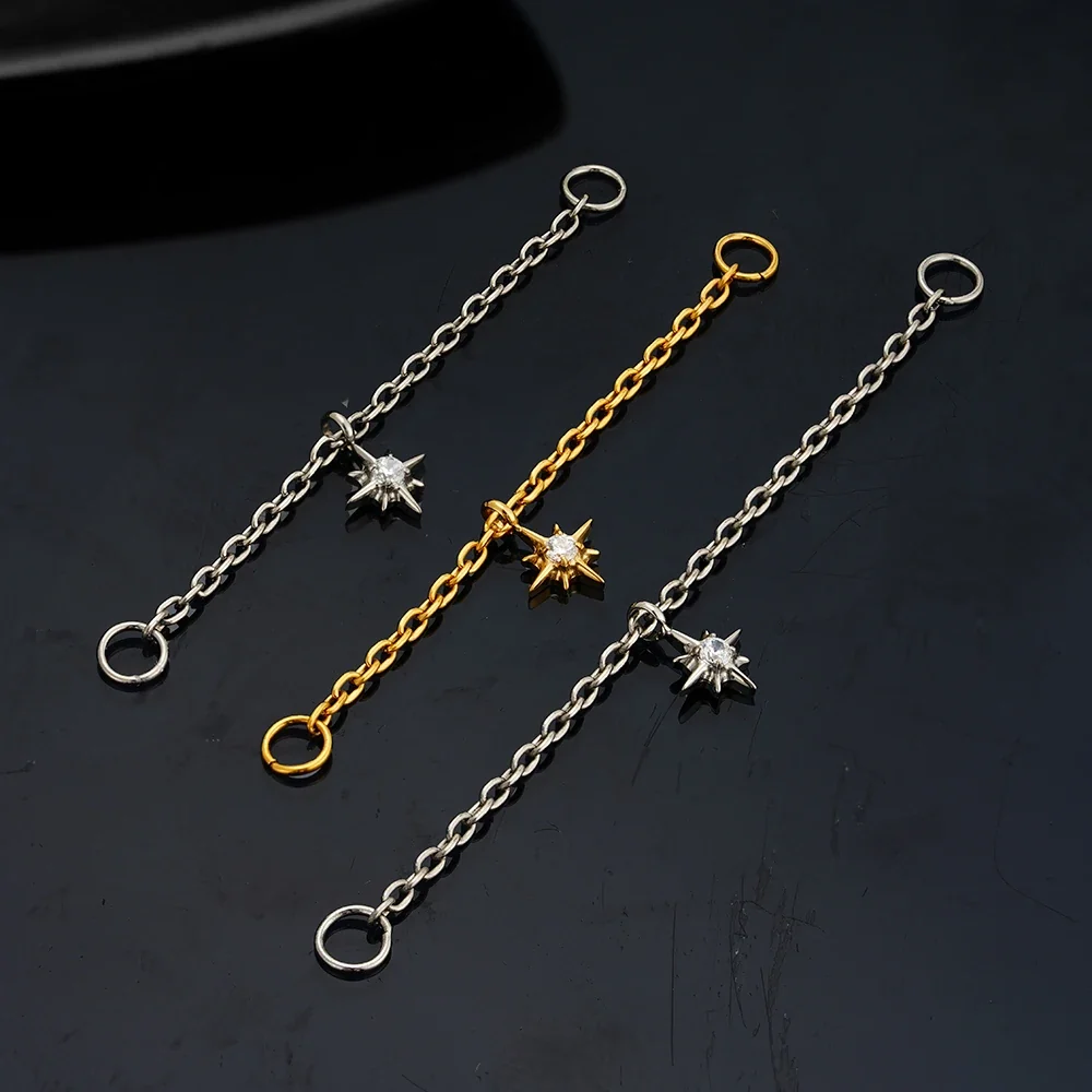 Industrial piercing chain with a dangling star 30mm 40mm nose chain piercing - Image 4
