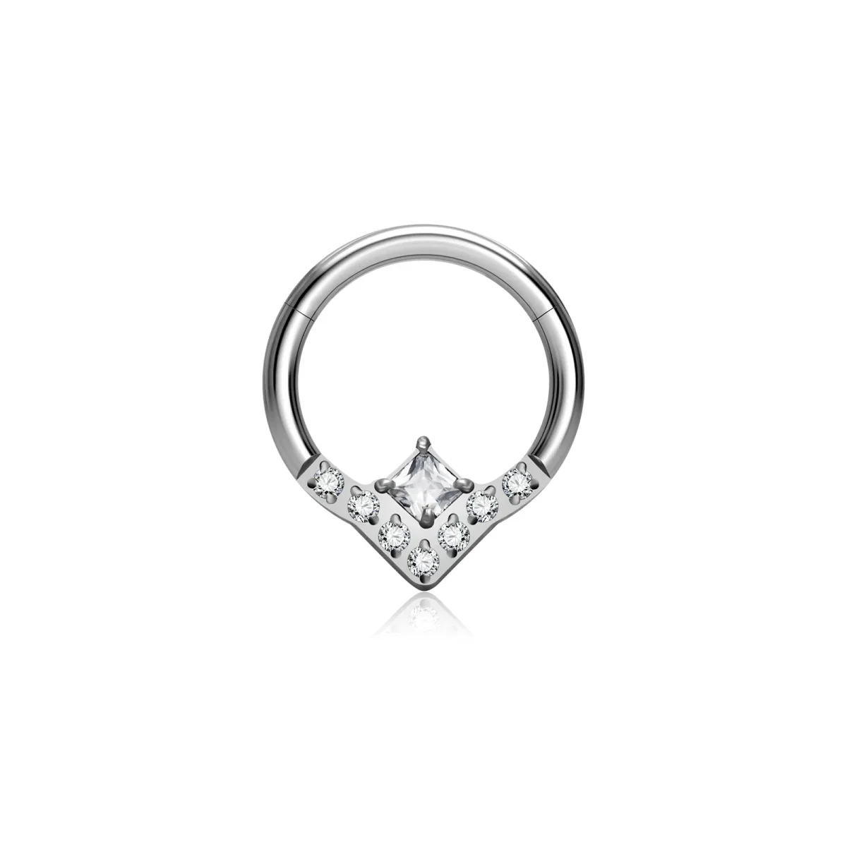 Dainty septum ring with square and round cz stones titanium daith piercing hoop - Image 3