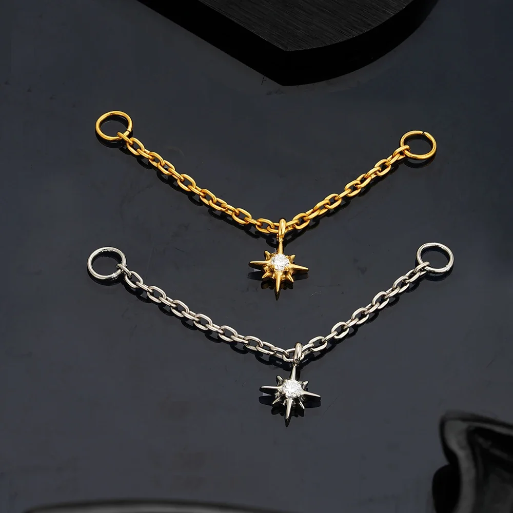 Industrial piercing chain with a dangling star 30mm 40mm nose chain piercing