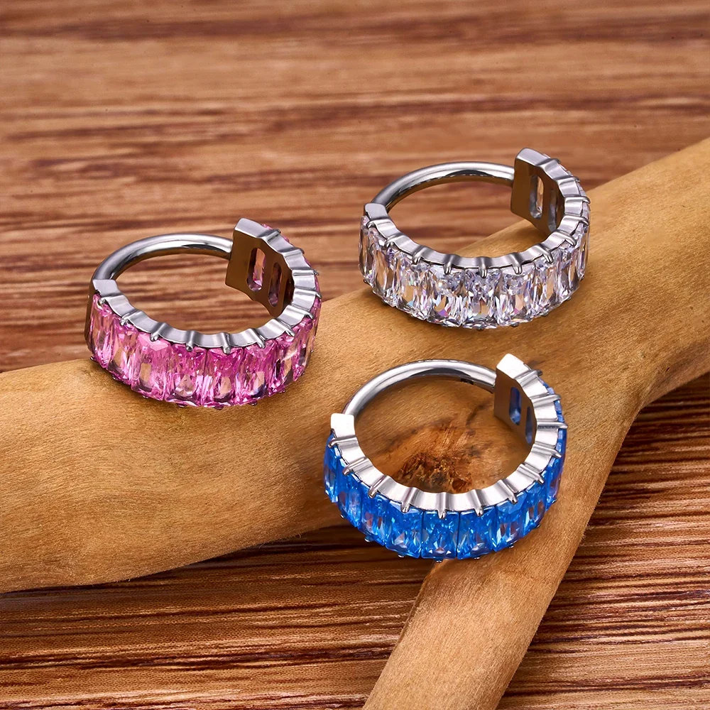 Helix piercing hoop with colorful diamonds cute and pretty titanium earring nose ring