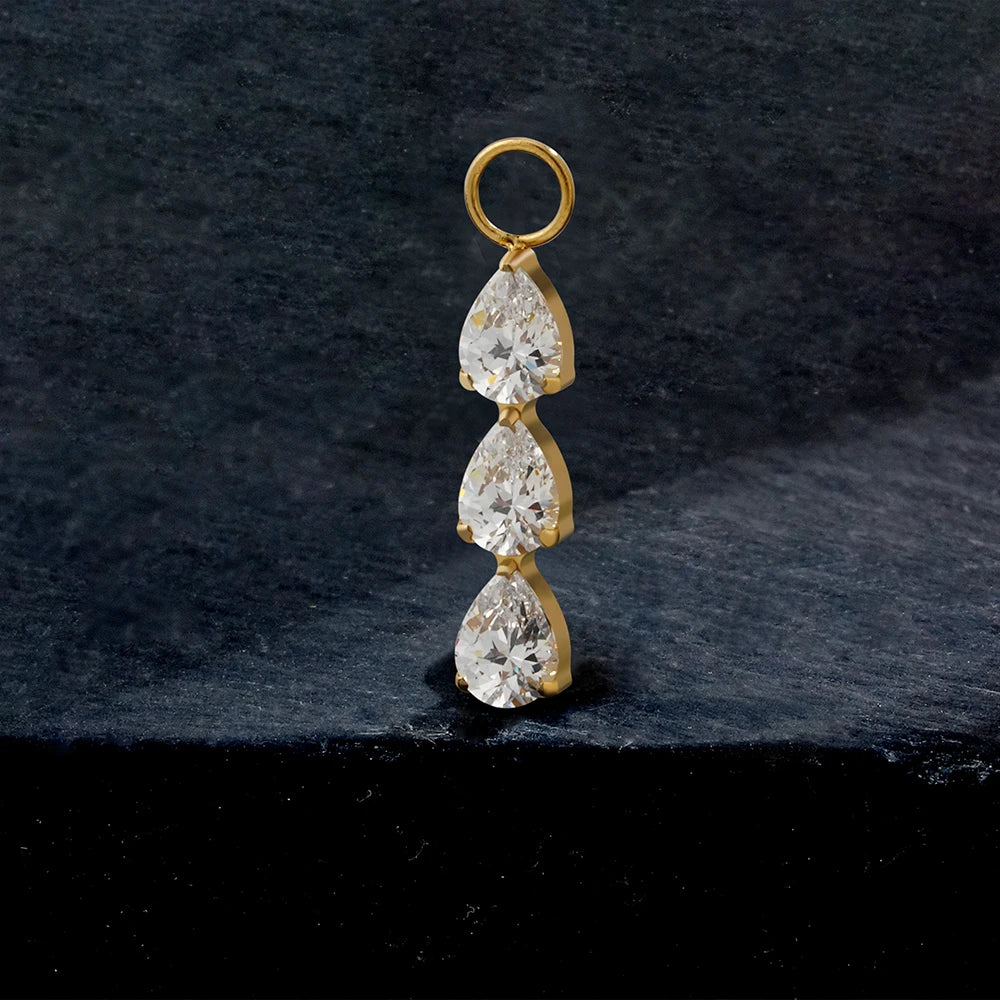 Earring hoop charm with three pear-shaped diamond cz stones titanium piercing charm - Image 4