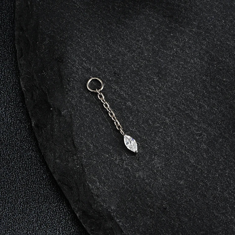 Cartilage piercing chain with a marquise diamond cz stone titanium piercing pendant - Image 3