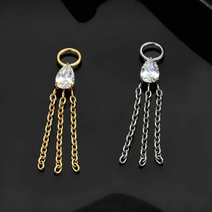 Piercing pendant with a teardrop stone and three chains moonstone charm