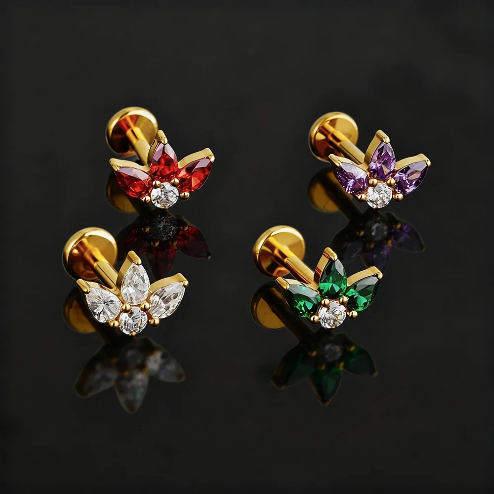 Lotus flower earring with clear red purple green cz stones diamond lotus earring - Image 4