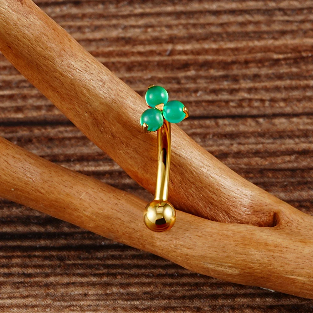 Gem curved barbell with a natural gemstone a green aventurine short banana barbell - Image 3