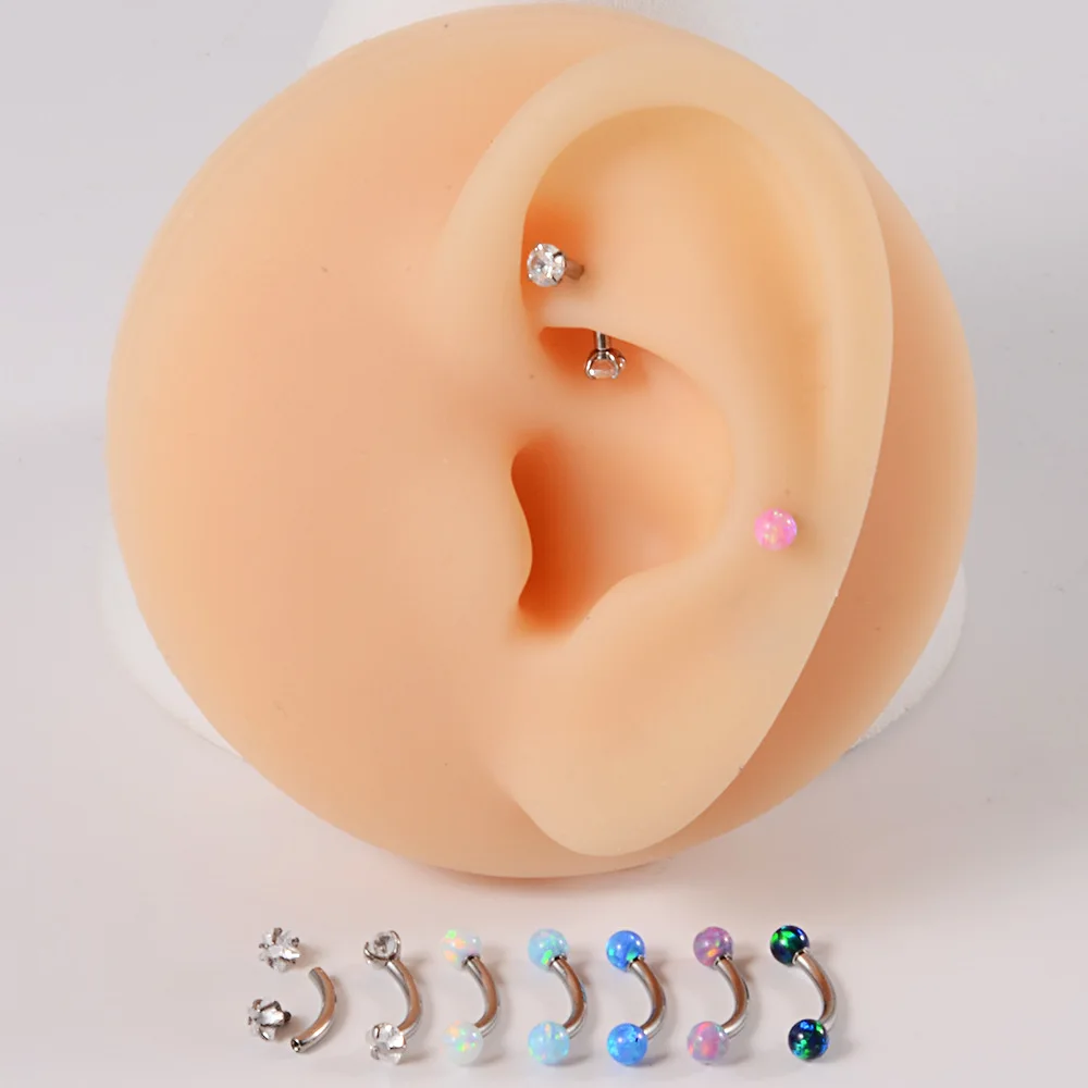 Opal eyebrow piercing titanium curved barbell banana barbell vertical labret rook piercing - Image 4