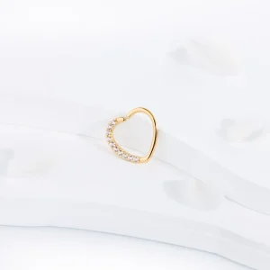 14k gold heart ring with diamonds daith earring with clear CZ stones solid gold