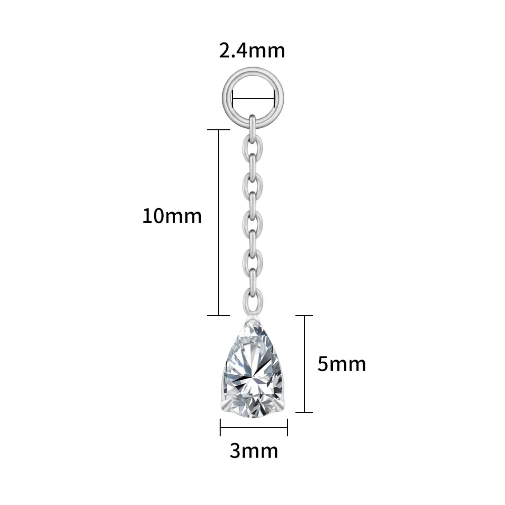 Piercing pendant with a teardrop diamond cz stone titanium piercing chain - Image 5