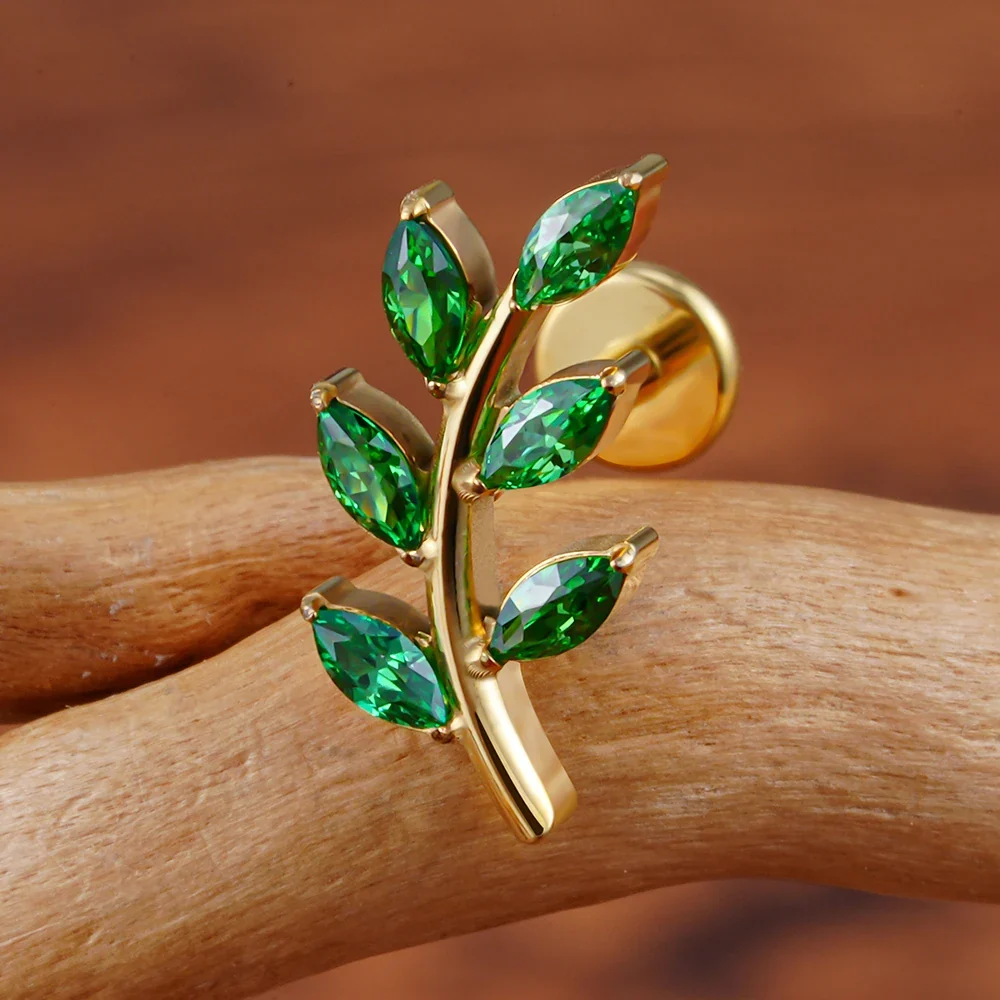 Leaf stud earring with diamond titanium leaf nose stud helix piercing conch stud 6 leaf stud