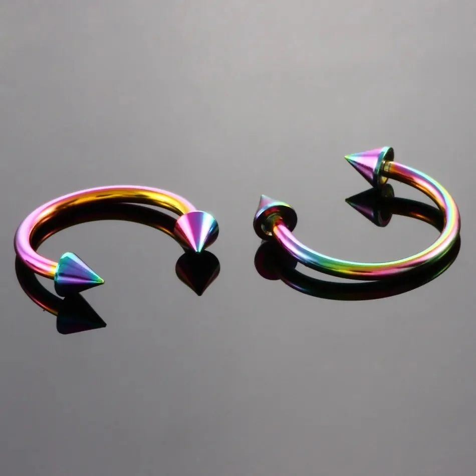 Half hoop nose ring with arrows horseshoe with spikes F136 titanium 16 gauge - Image 7