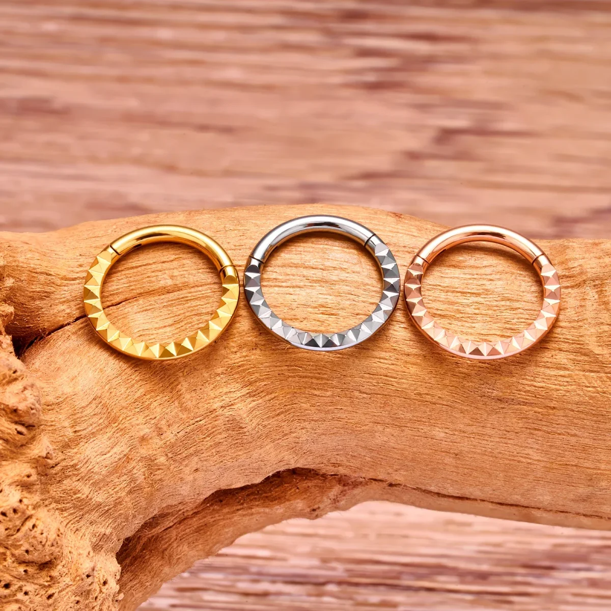 Daith clicker with geometric patterns titanium septum ring 16G