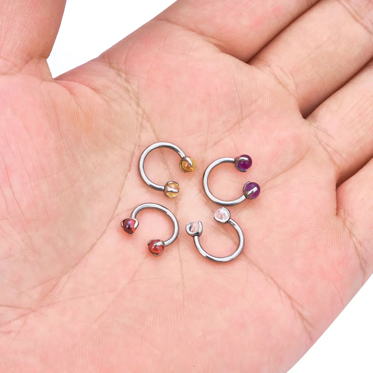 Daith barbell with round purple crystals circular barbell daith piercing titanium horseshoe barbell septum ring - Image 6