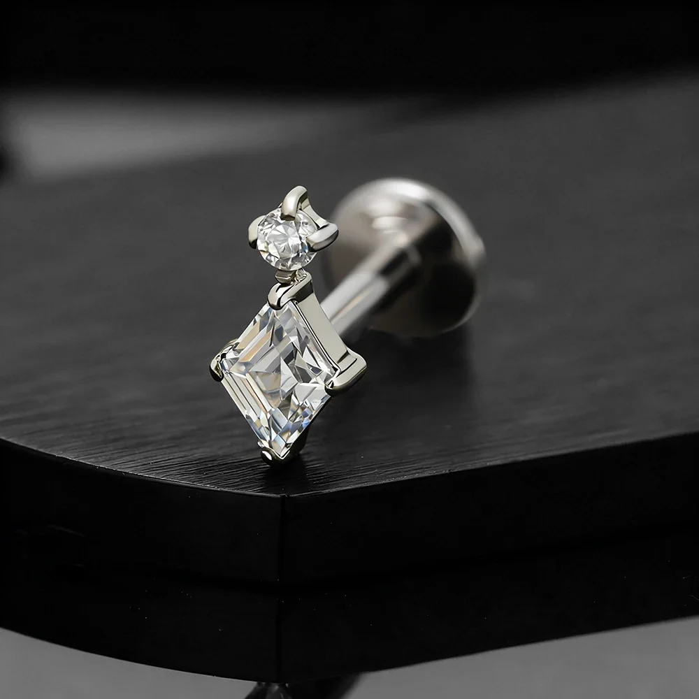 Diamond nose stud with a kite-shaped cz stone titanium ear piercing tiny and cute - Image 4