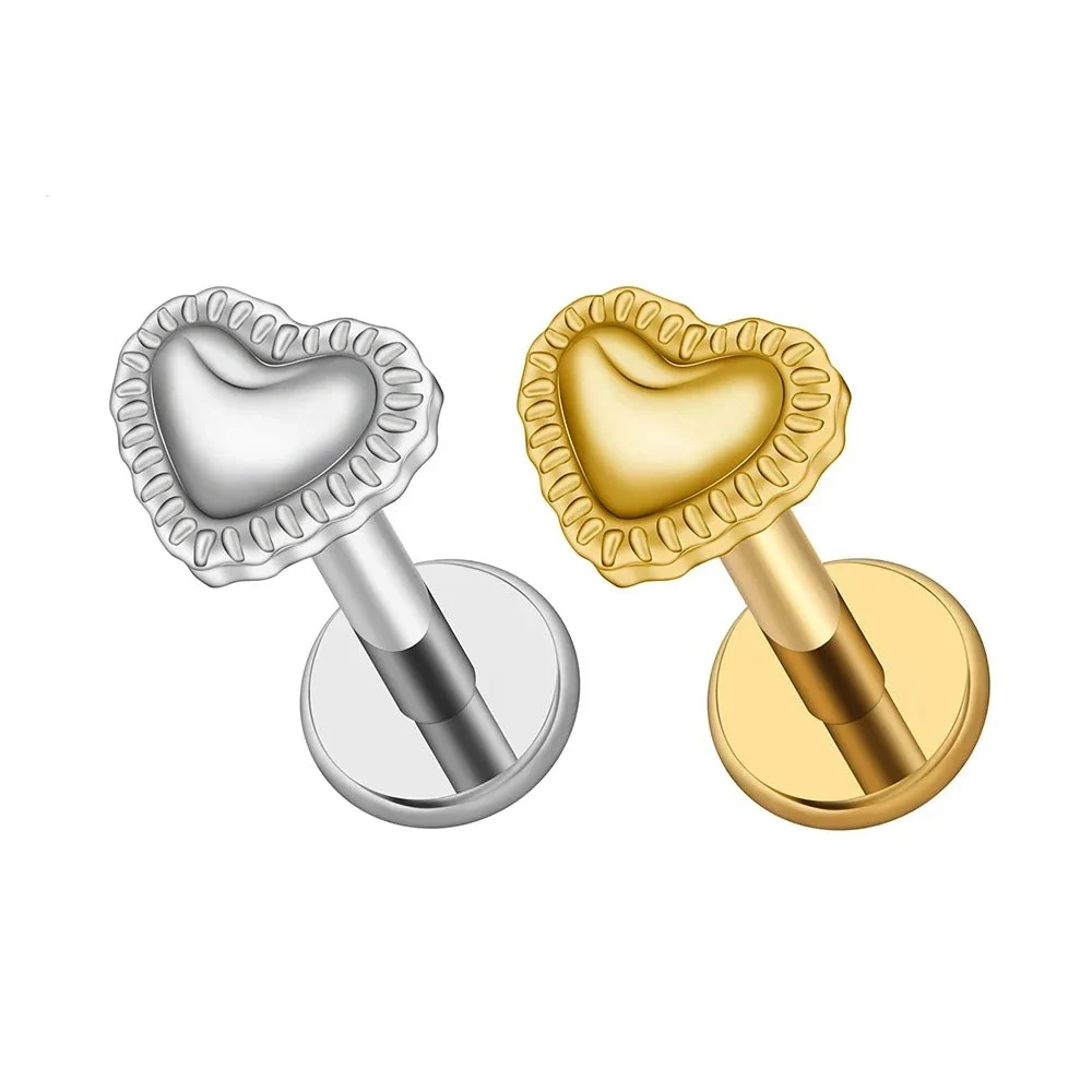 Heart medusa piercing in gold and silver cute titanium lip stud nose stud ear stud 16G - Image 3