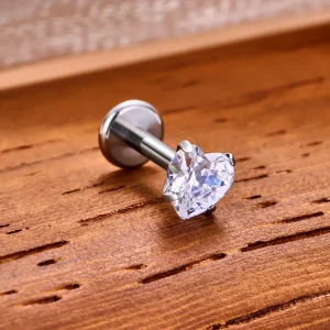 Labret Monroe piercing small and tiny heart-shaped titanium labret stud 16G 18G gold and silver