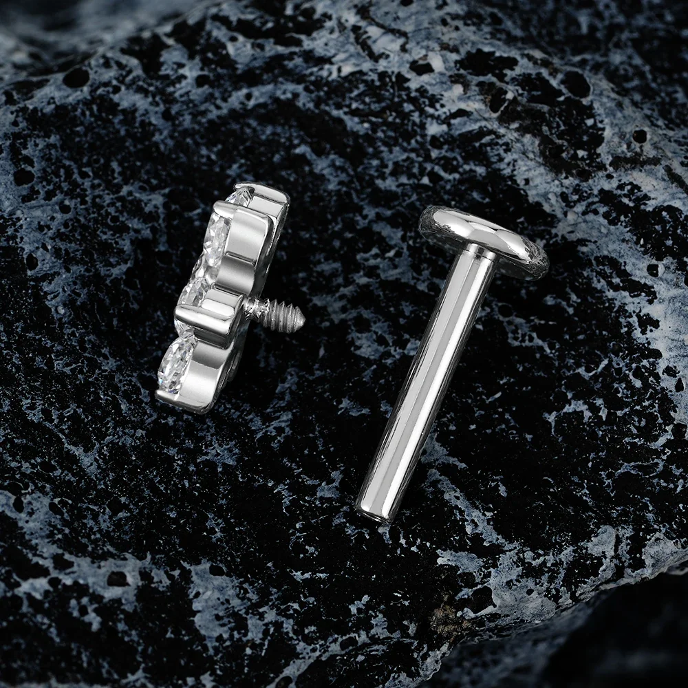 Sunflower piercing labret stud with clear cz stones large titanium stud 16G - Image 8